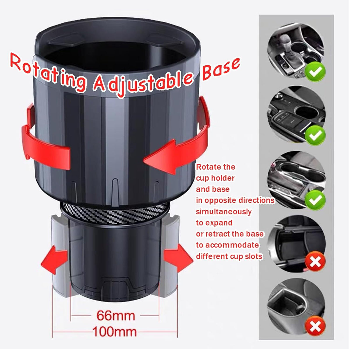 Car Cup Holder Expander with Phone Holder for Kia EV6 GT-Line EV SUV 2022-2025, Extra Wide Drink Caddy Adjustable Base for 105mm Bottles Handled Mugs,Without Phone Holder