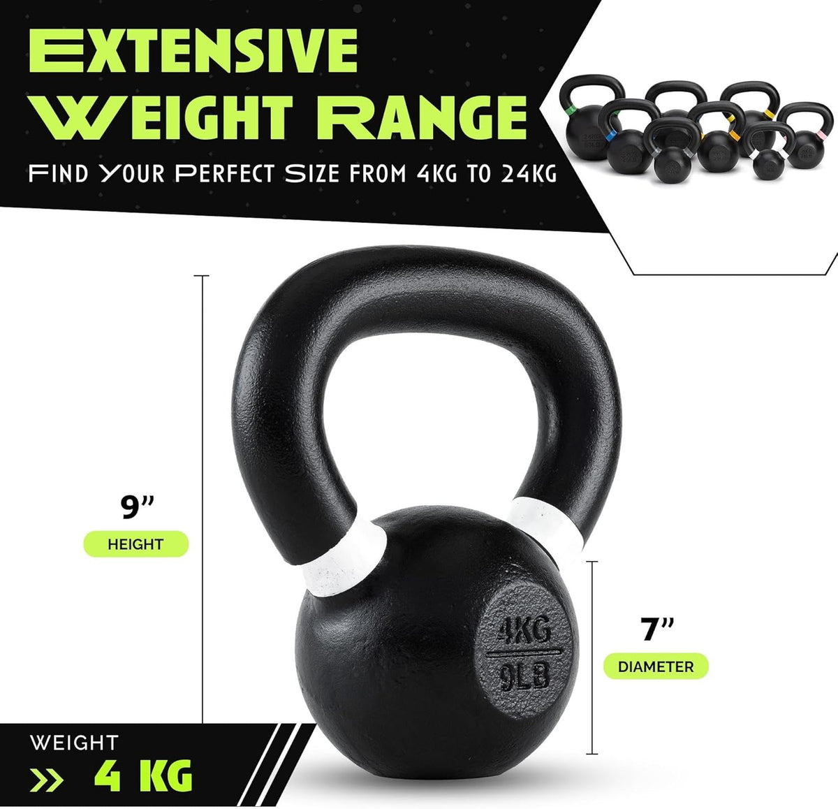 Rage Fitness Cast Iron Kettlebell - Powder Coated with Wide Handle for Strength & Endurance Workouts