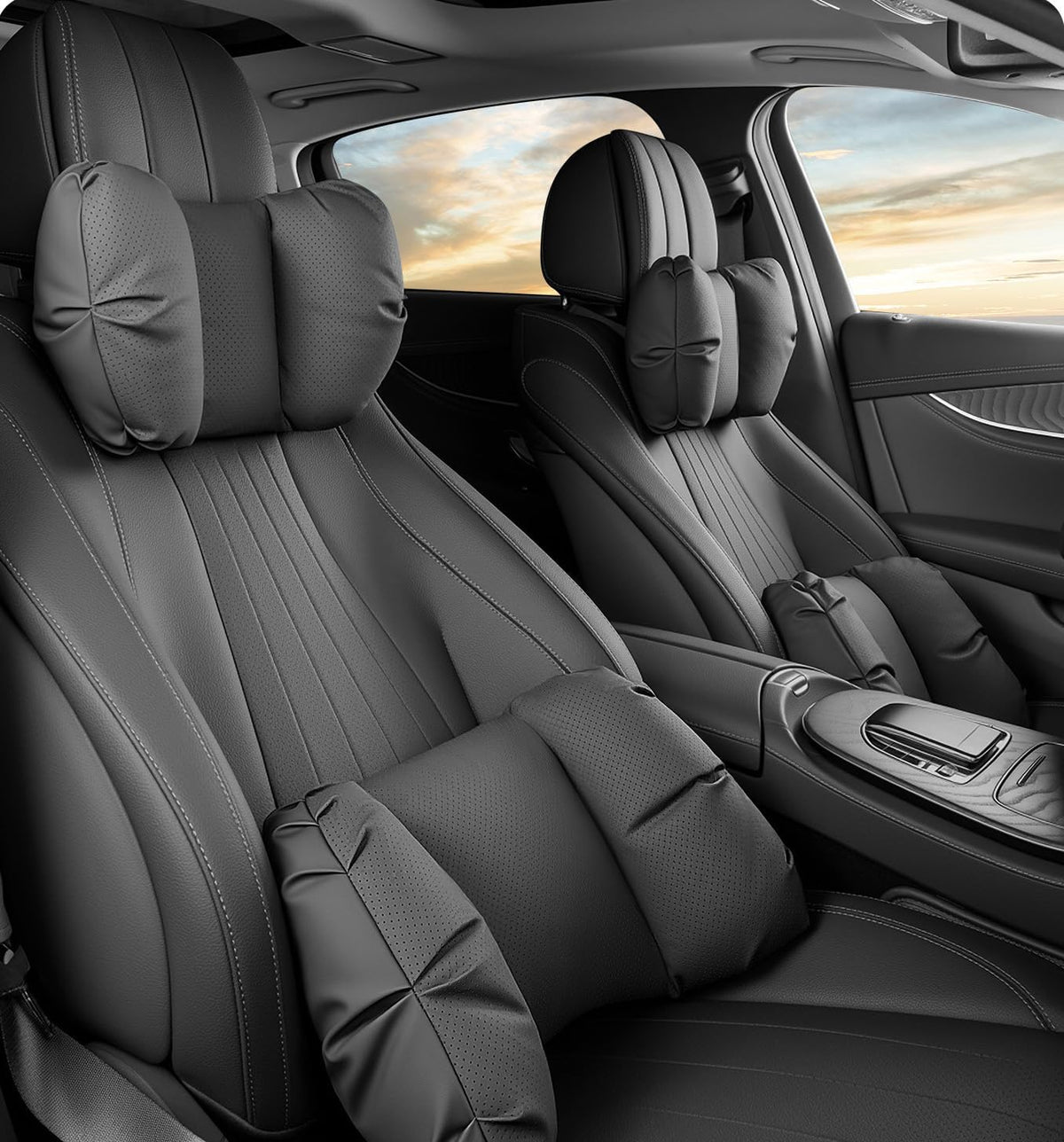 Car Neck Pillow & Lumbar Support for Rivian R1T 2025-2026 Ergonomic Breathable Mesh Auto Seat Back Cushion Headrest,Black-Neck & Lumbar Set