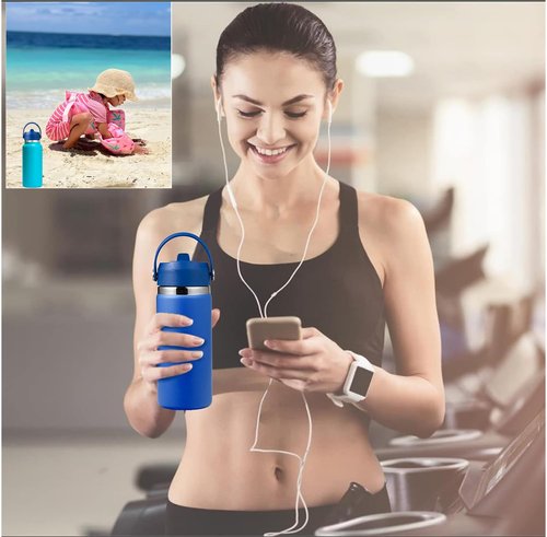 LLCJYYCY Straw Lid for Hydro Flask,Lids with Straw for Hydro Flask Wide Mouth 20 32 40 oz,Flexible Handle Replacement Lid,Sport Water Bottle Replacement Top Accessories,BPA Free(2 PCS Navy Blue)