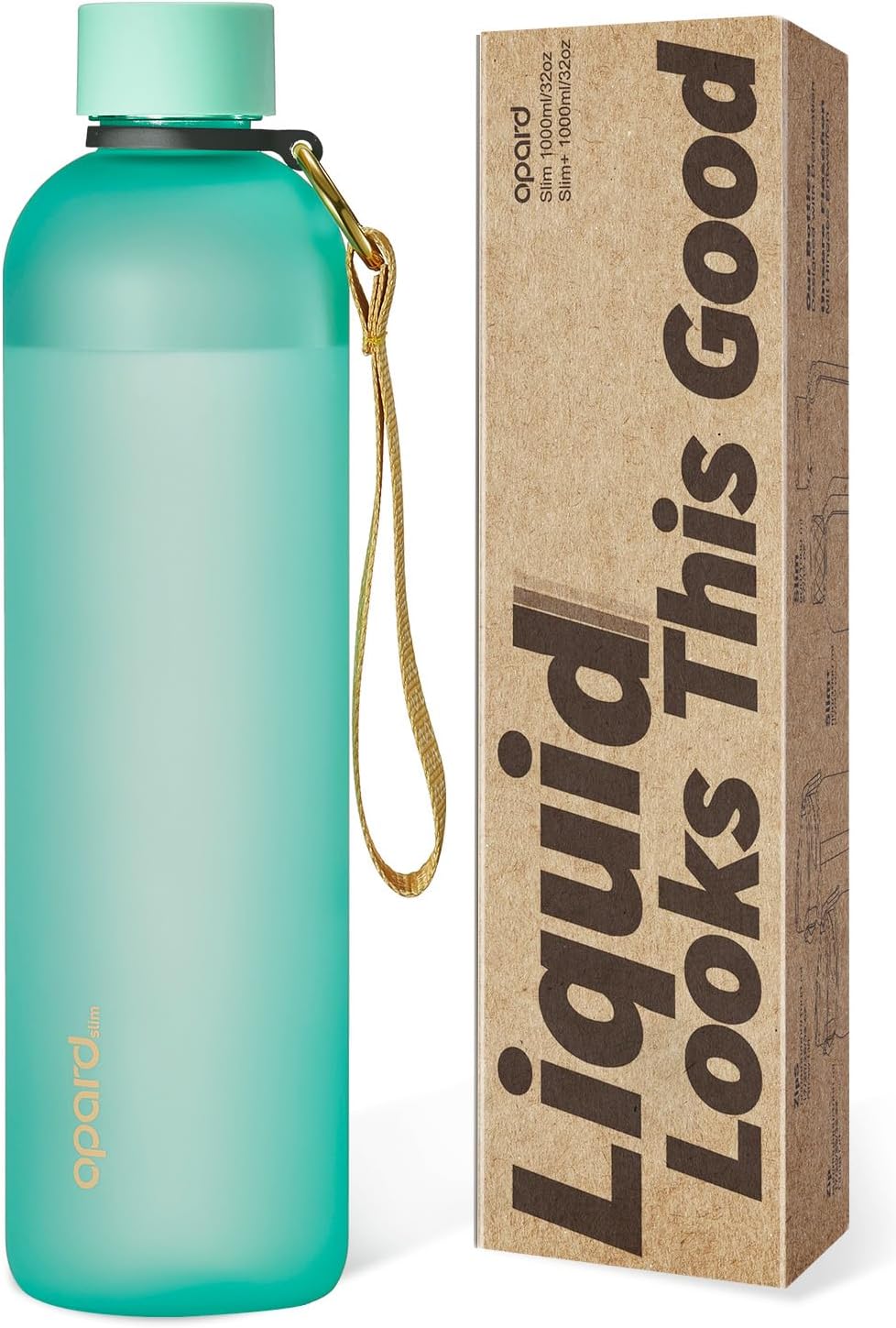 Opard 32oz Slim Water Bottle - BPA-Free, Leakproof, Dishwasher Safe | Aqua Green, Perfect for Travel & Sports