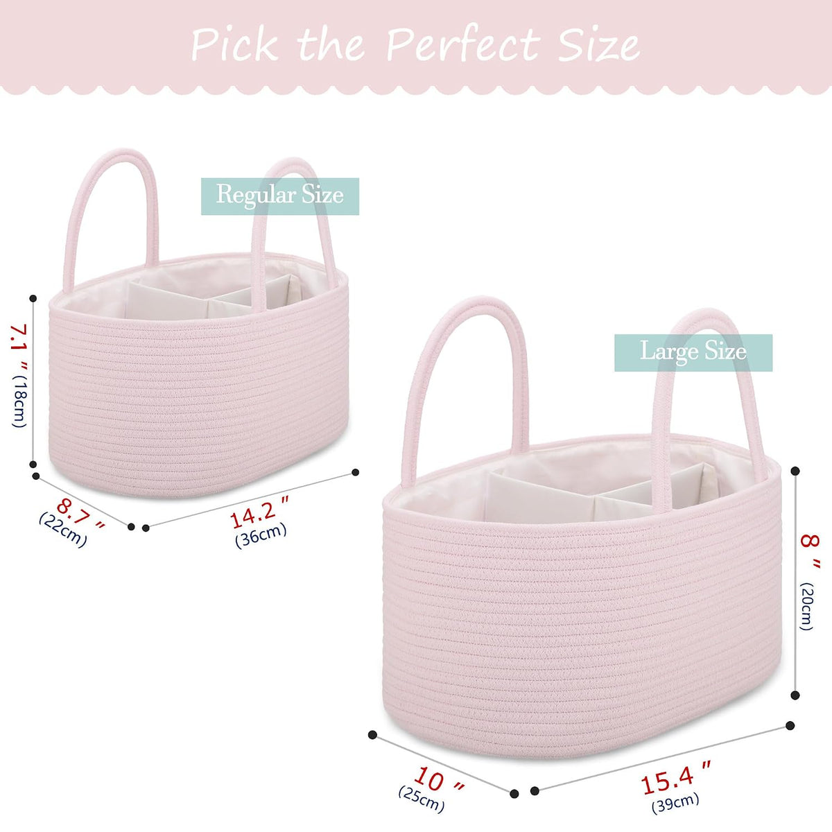 COMSE Baby Diaper Caddy Organizer, Car Caddy, Diaper Change Organizer, Gift Baskets Empty, Portable Tote Bag with Divider, Baby Shower Gifts Newborn Essentials Registry Must Have, Light pink