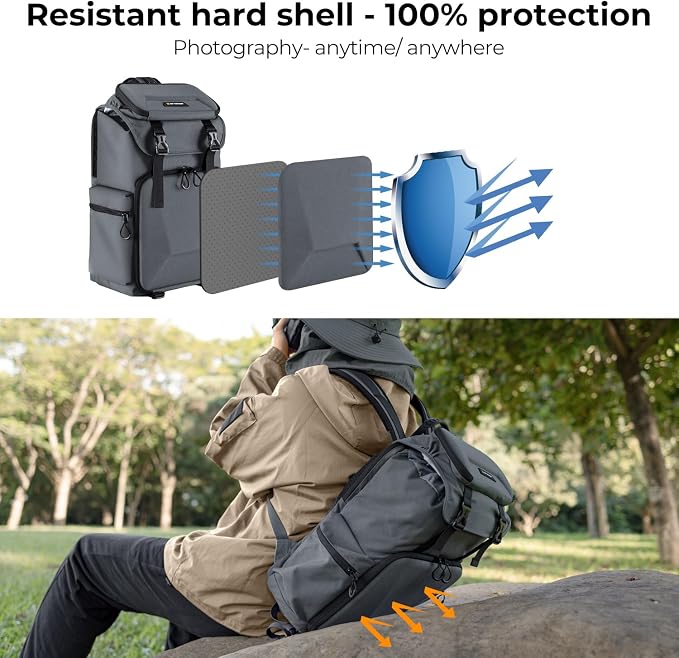 K&F CONCEPT Camera Backpack, Hard Shell Camera Bag, Large Capacity Photography