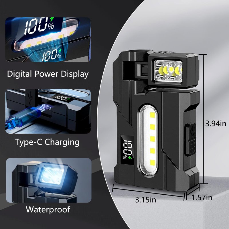 QentAnud EDC Flashlight 1200 Lumens, 2PCS Super Bright Rechargeable Mini Light with Rotatable Magnet, 3 Modes Dual Light, Portable Pocket Torch with Keychain for Outdoor Emergency Camping Daily Carry