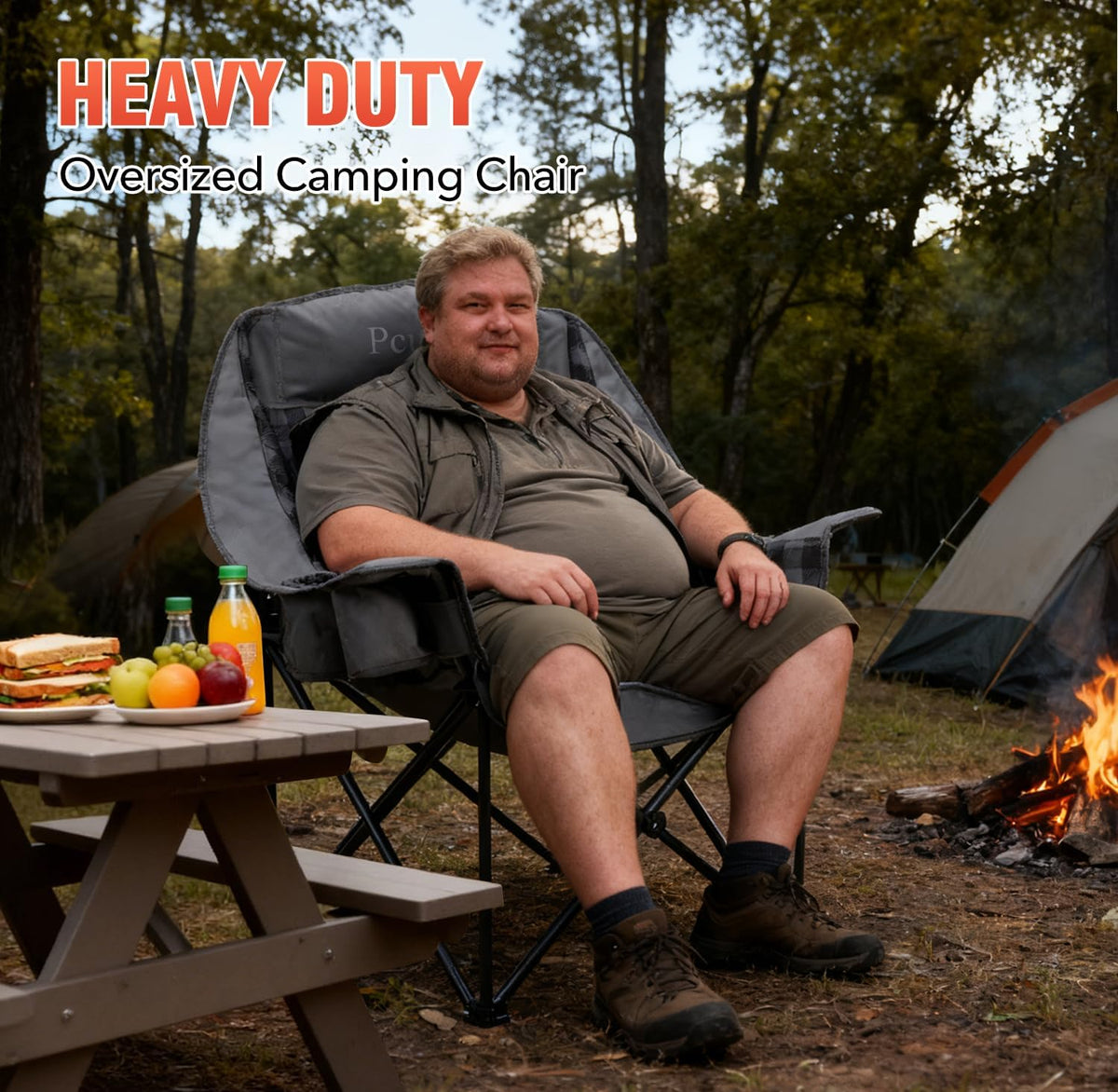 Skiennix Heavy-Duty Camping Chairs - 2 Pack XL Padded Folding Chairs with Cup Holder | Supports 500lbs