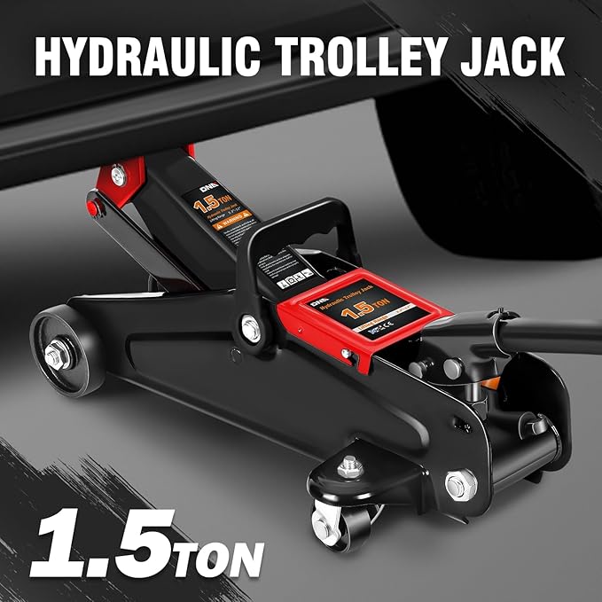 DNA Motoring 1.5 Ton Car Floor Jack Low Profile Hydraulic Trolley Service/Floor Jack, 1.5T / 3000 lbs Capacity, Lifting Range 5.3 Inch -12 Inch, with Storage Case, Black, TOOLS-00327-BK