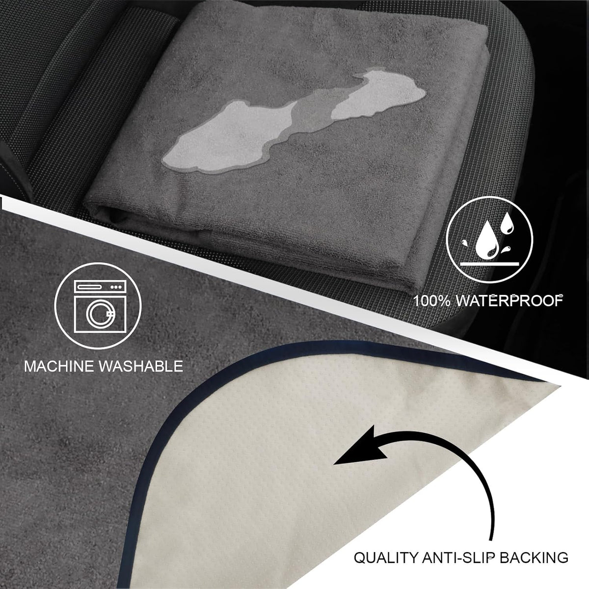Sweat Towel Car Seat Cover Protector Front Seats for Gym Workout, Running, Swimming, Beach and Hiking, Waterproof Universal Seat Cover for Car, Trucks, Van & SUV (1, Pure Grey, Rear Seat)