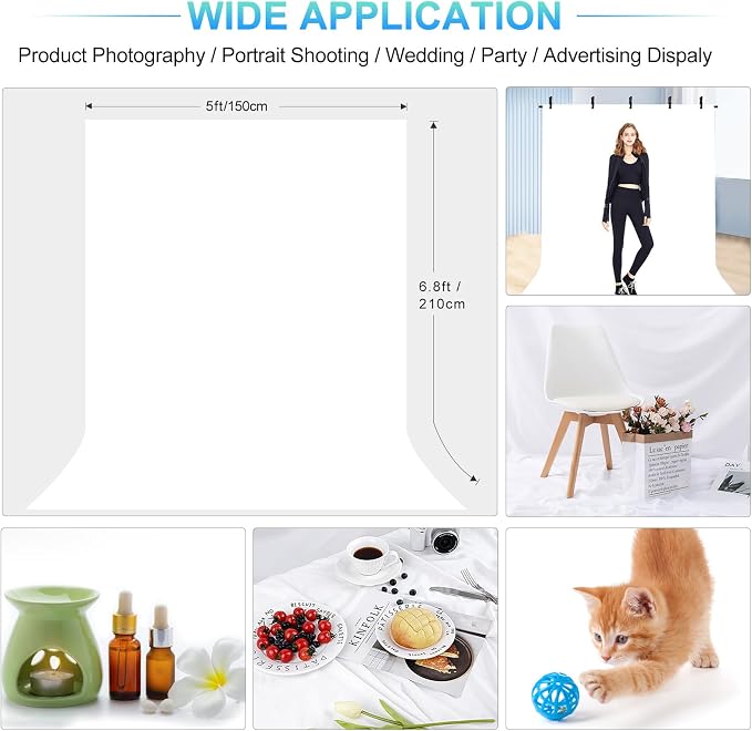 White Backdrop with Stand for Photoshoot, 5X6.5ft White Photo Backdrop with T