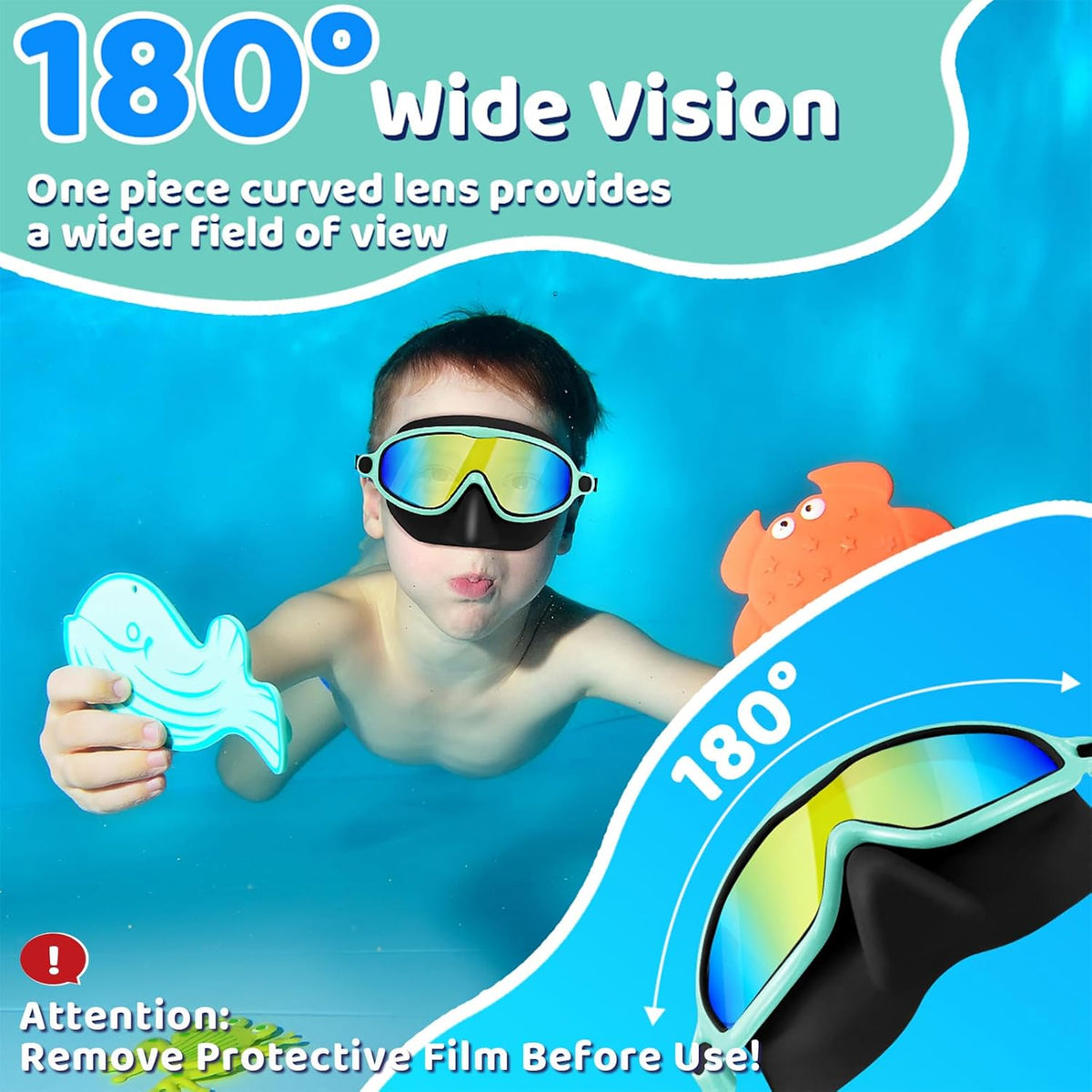 Vvinca Swim Goggles - Anti-Fog Diving Mask with Nose Cover | 2-Pack for Kids Ages 3-15