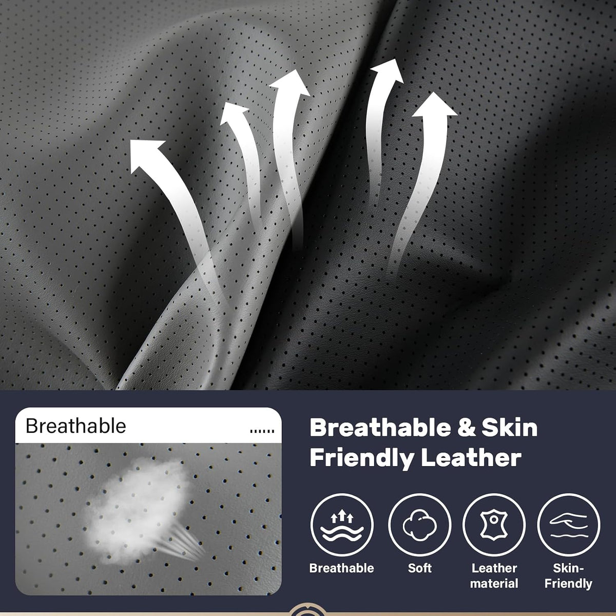 Coverado Memory Foam Car Seat Cushion and Lumbar Support Pillow for Driving Seat, Ergonomic Design Soft and Breathable PU Leather, High Density Memory Foam for Neck & Lower Back Pain Relie