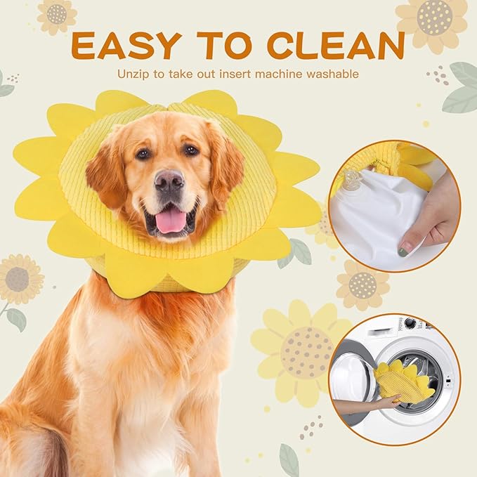 IEUUMLER Inflatable Recovery Dog Collar, Protective Donut Cone, Adjustable Soft Collar for Dog and Cat After Surgery Prevent from Biting & Scratching EU002 - Sunflower M