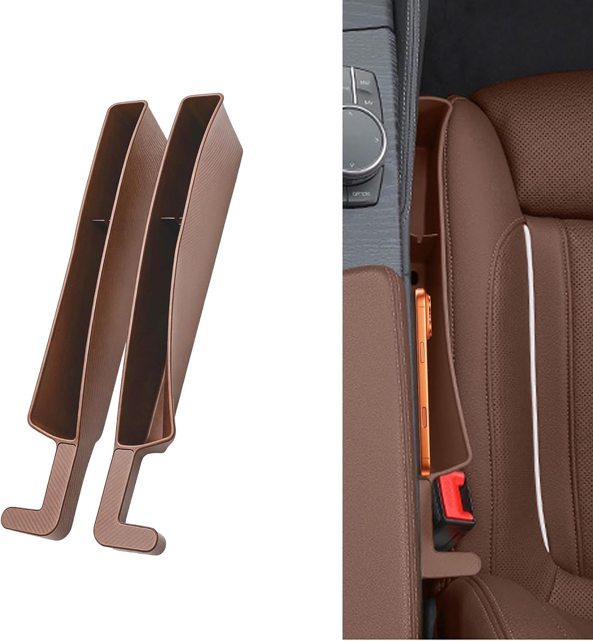 2PCS New Car Seat Gap Stopper with 2 Storage Areas，Car Seat Gap Storage Organizer for Phone Keys Wallet，Universal Car Seat Gap Filler Interior Accessories (Black)