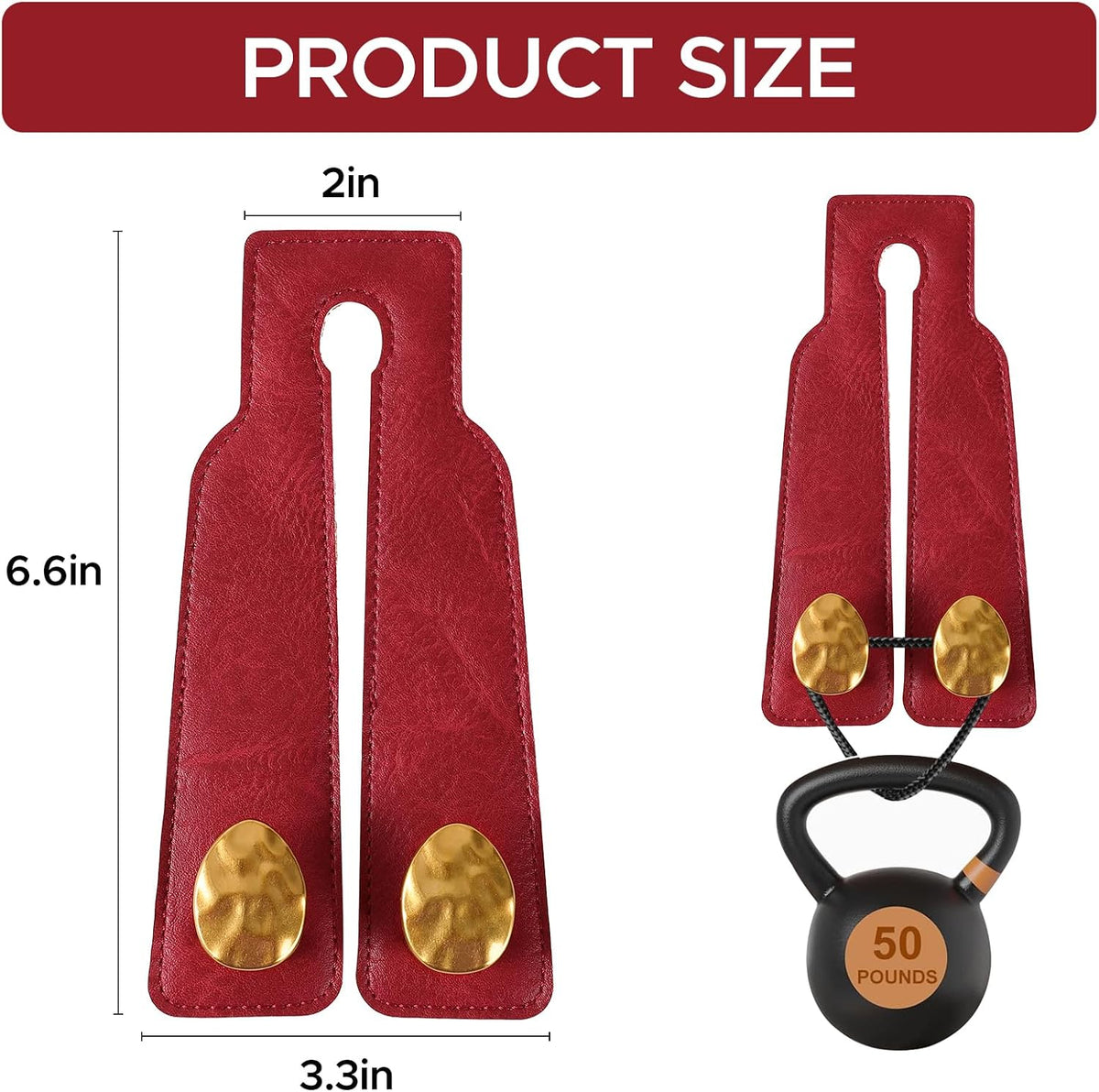 Leather Car Purse Hook for Headrest, 2 Pack (Red-Gold)
