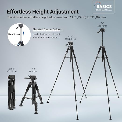 NEEWER Basics Camera Tripod, Professional Aluminum Lightweight Portable Travel