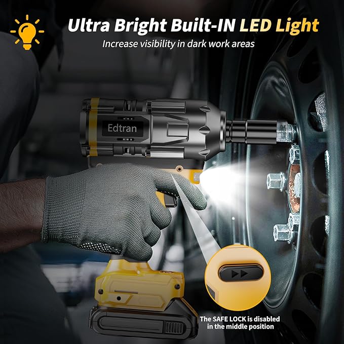Cordless Impact Wrench 1/2 For Dewalt 20V Battery,1500Nm/1106FT-LBS Brushless Impact Driver,4-Speed Impact Drill Gun Tool 2100 RPM High Torque With 5 Sockets for Automotive/Motorcycle Repair