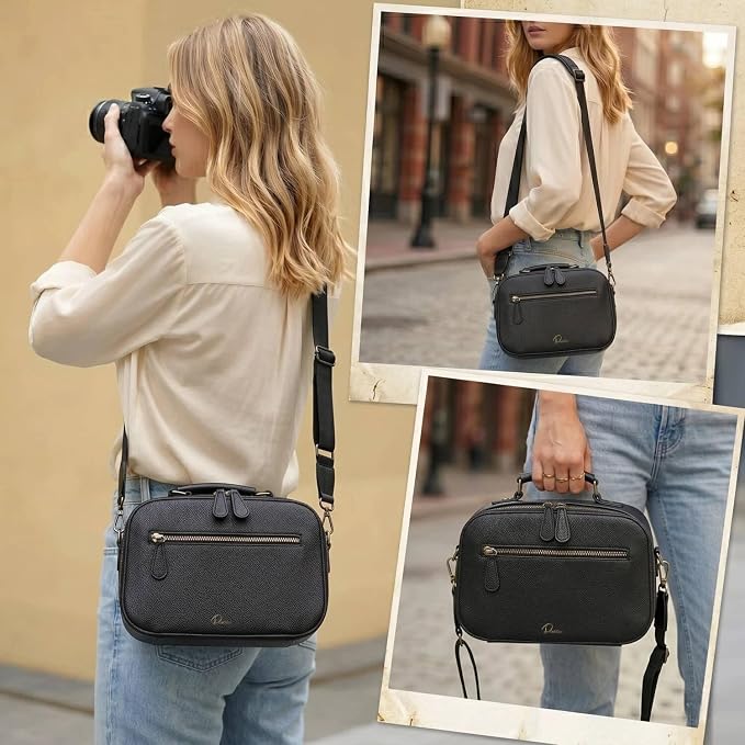 Camera Sling Bag, Waterproof PU Leather Crossbody Camere Bag