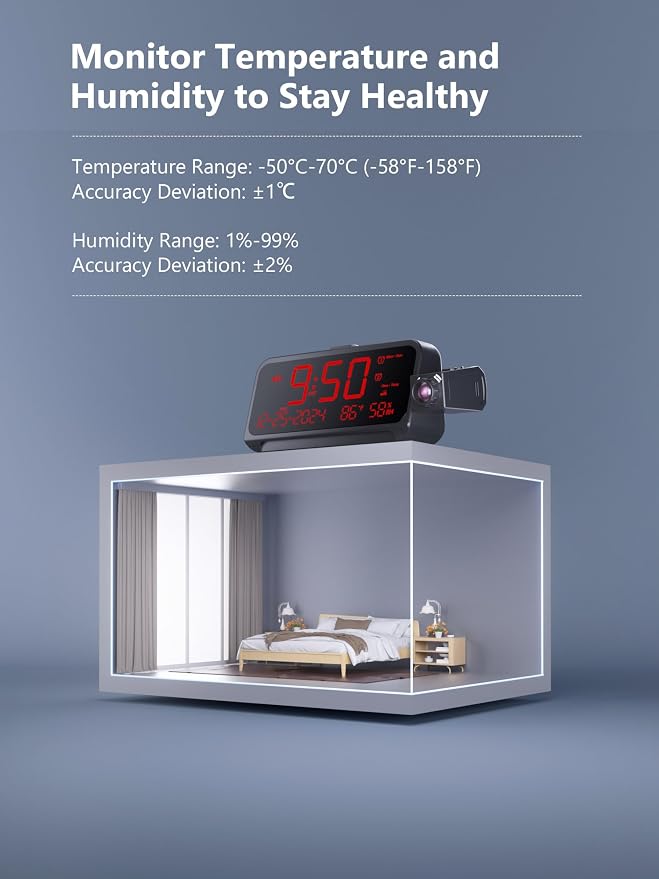 Projection Alarm Clock for Bedroom, Digital Clock