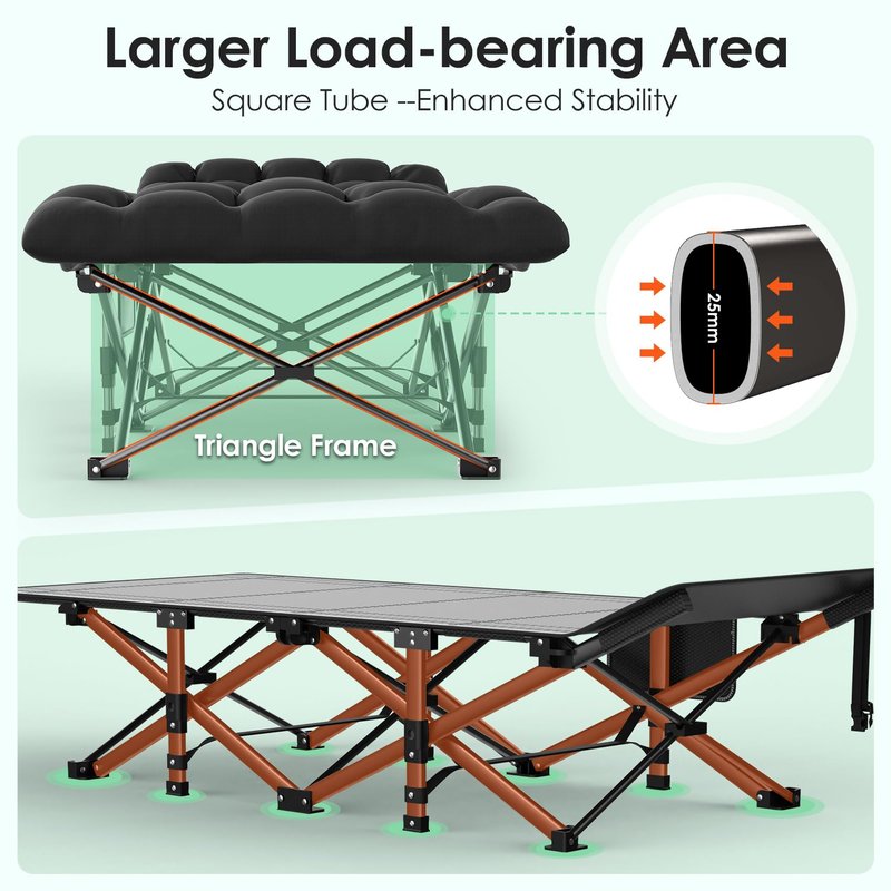 Suteck Camping Cot, Folding Camping Cot Bed for Adults Sleeping 1200D Double Layer Oxford Portable Folding Outdoor Cots for Camping W/Soft Pad Carry Bag for Home Office Nap Beach Travel