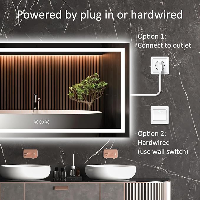 LED Bathroom Mirror 30x55 Inch Anti-Fog Bathroom Mirror with Lights, Wall Mounted Lighted Vanity Mirrors, Dimmable, Backlit + Front Lit, Smart Bathroom Vanity Mirror with 3 Colors Temperature