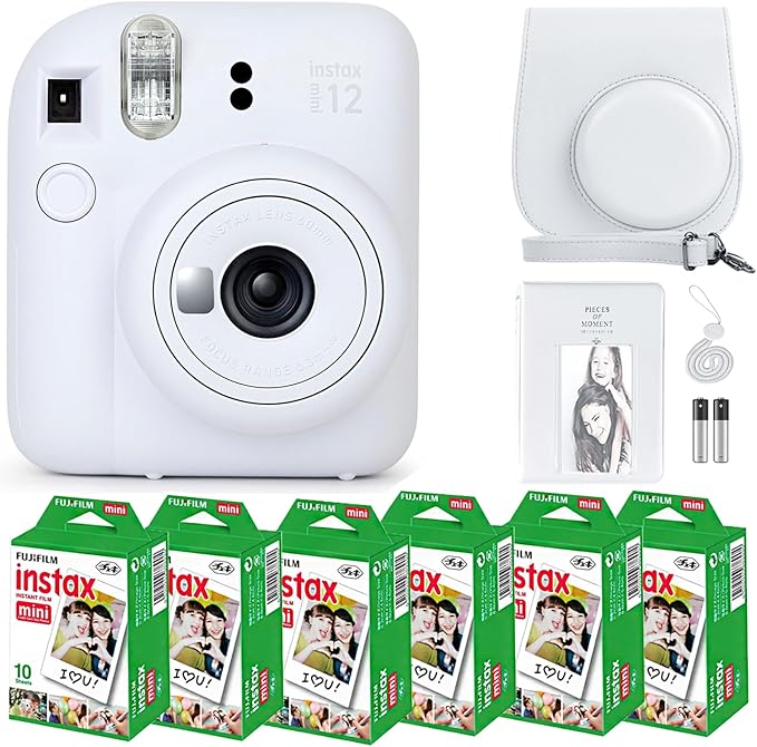 Fujifilm Instax Mini 12 Instant Camera Clay White and Fuji Film Value Pack