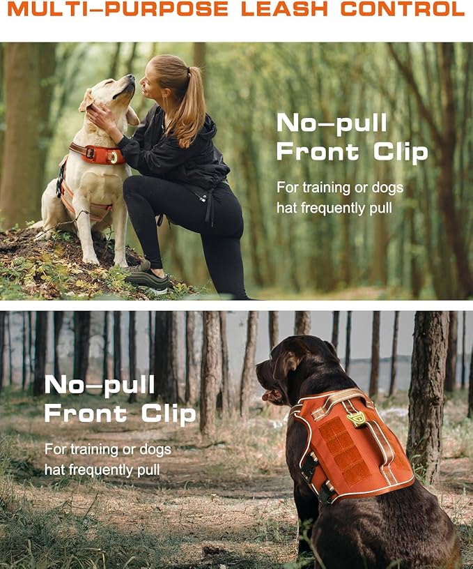 Small Dog Harness, Heavy Duty Tactical No Pull Dog Harness, No Choke, Easy On and Off Pet Vest with Molle System, Adjustable Reflective Dog Vest with Breathable Padded for Walking Hiking Training