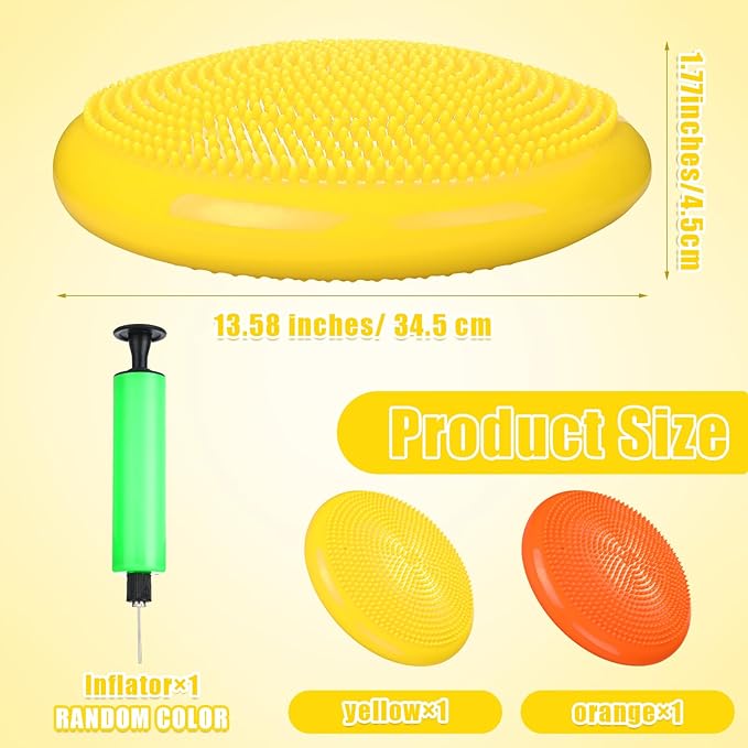2 Pcs Wiggle Seat Inflated Wobble Cushion Flexible Balance Disc with Air Pump for Core Stability Strengthening Improving Posture Physical Exercise