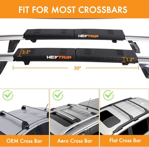 HEYTRIP Roof Rack Pads - 30" Aero Crossbar Pads for Kayak, Surfboard, SUP & Canoe with 15FT Straps & Bag