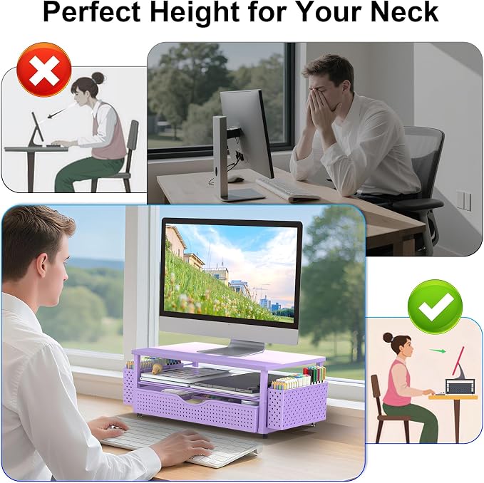 Spacrea Desk Organizer and Accessories, Computer Monitor Stand Riser