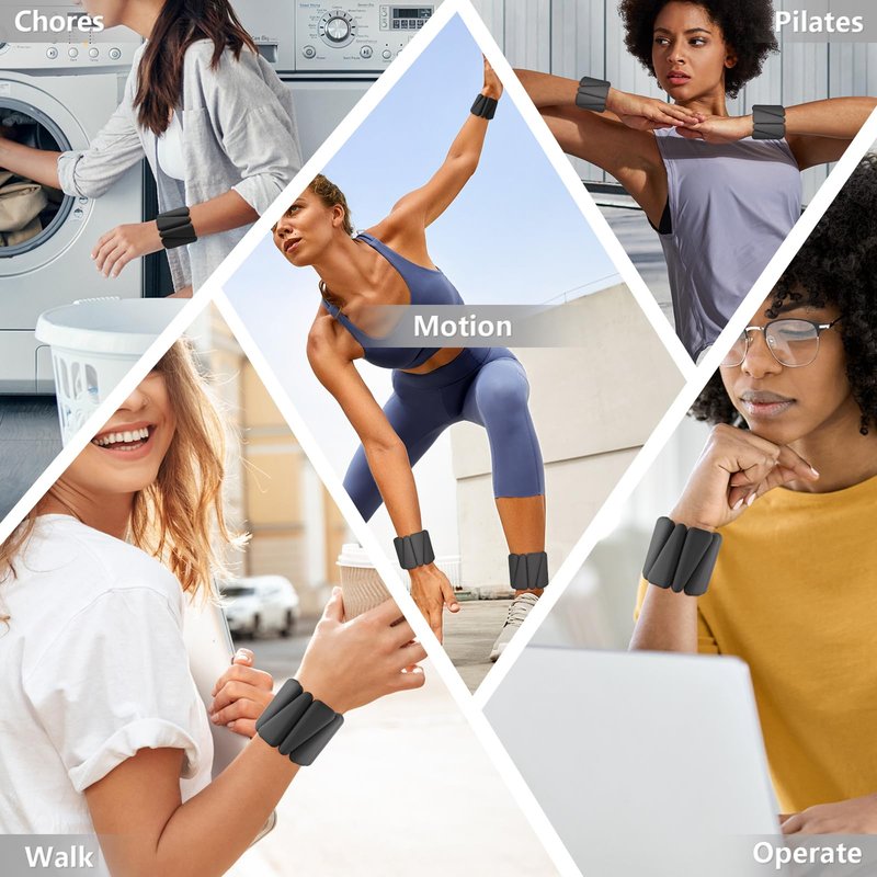 Wrist Weights, Ankle Weights for Women Men, With Wrist Brace，Silicone Wrist Weighted Bracelets - Adjustable Leg & Arm Weights,Ankle Weights for Workout, Running, Yoga, Swimming，2 Lbs(1Lbs Each) (Obsidian Black)