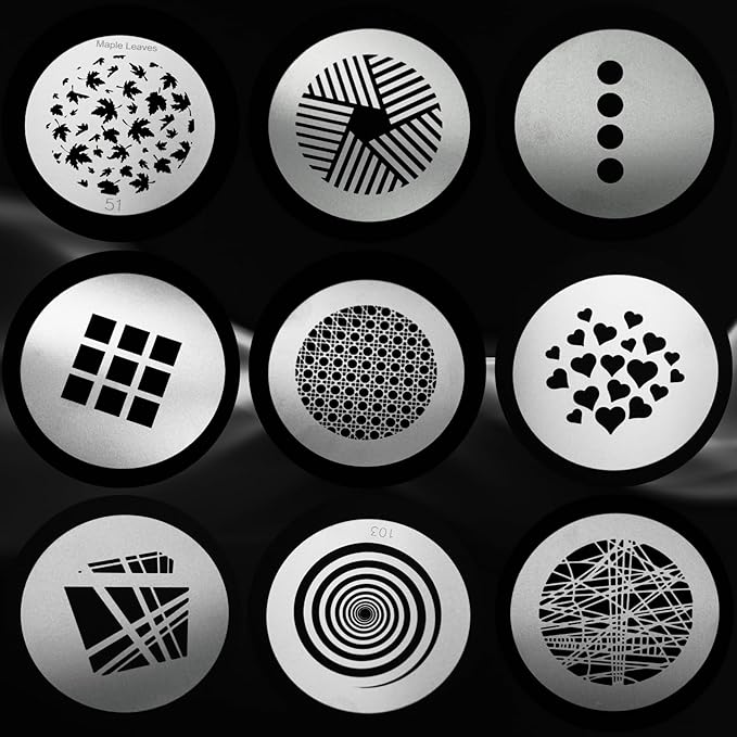 18Pcs Round Gobos Kit for Optical Snoot, 66mm/2.6in Metal Plate Patterns for
