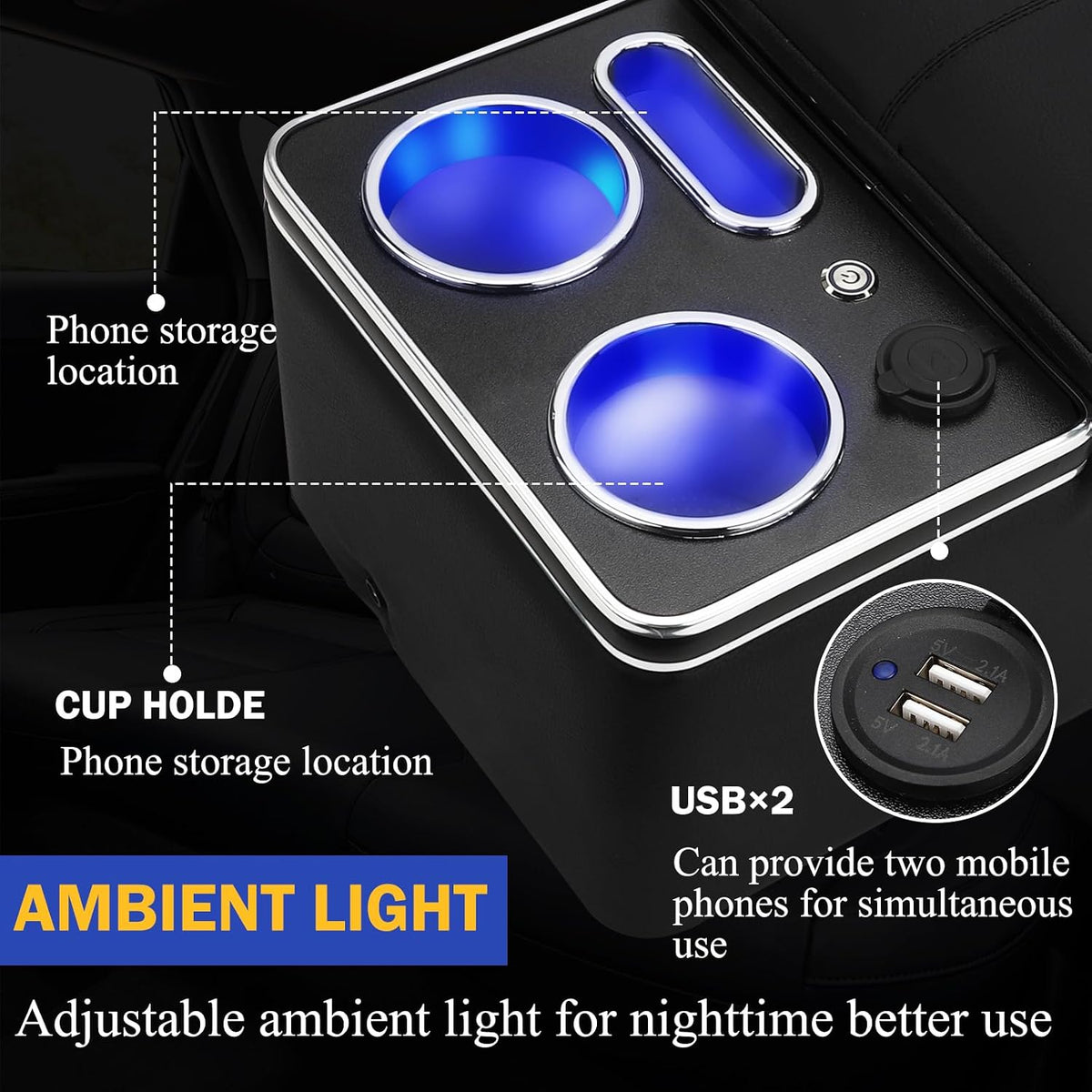 X4XZ Upgrade Center Console Organizer with Cup Holder& Phone Holder - Black
