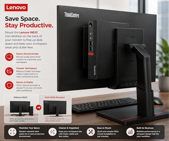 Lenovo ThinkCentre Mini Desktop Computer with AMD Processor & Graphics, 8GB DDR4 RAM, 256GB SSD, Windows 11, Wi-Fi, Bluetooth, 2X DisplayPort, RJ-45 Port, USB, for Daily Work, Wired Keyboard & Mouse