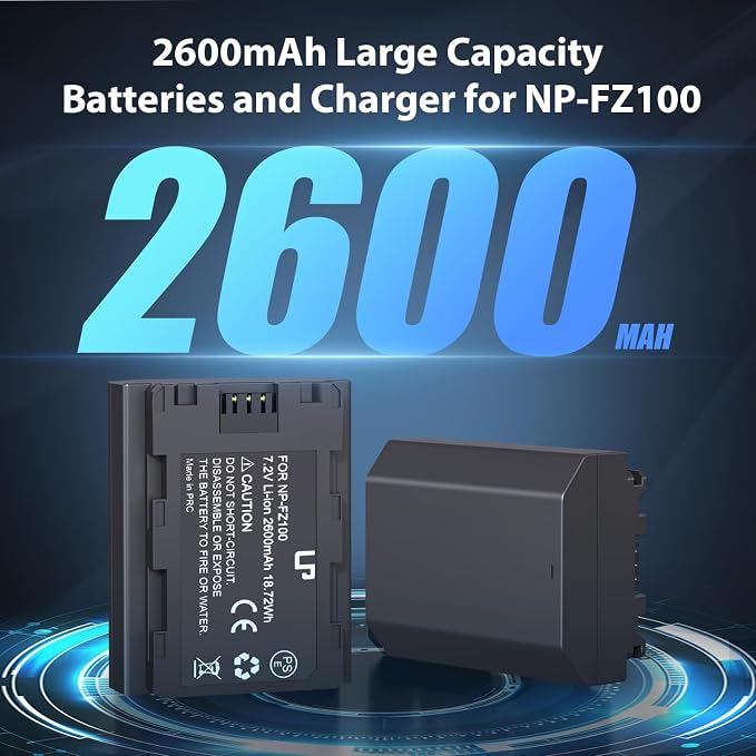 LP NP-FZ100 Battery and Charger, 2600mAh 2-Pack Replacement Battery