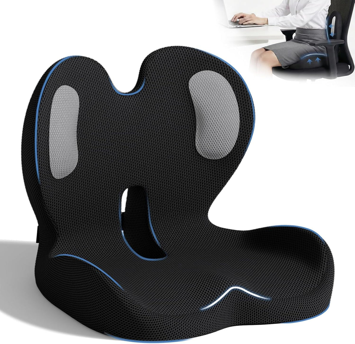 Ergonomic Seat Cushion with Lumbar Support Pillow for Office and Car