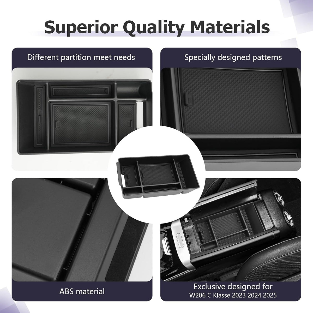 LUWU Center Console Organizer Compatible with 2022-2027 Benz C-Class C300/C300 4Matic/AMG C43/AMG C63 SE Performance W206 Accessories Armrest Console Storage Box Insert Tray ABS Material Black