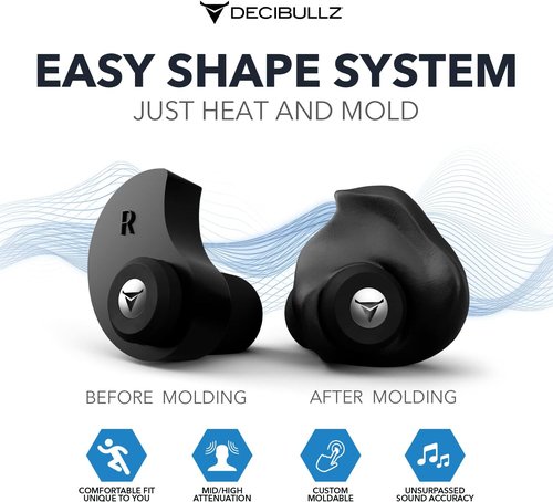 Decibullz Moldable Earplugs - Noise Cancelling Concert Earplugs for Musicians & DJs | Perfect Fit