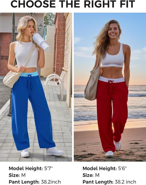 Fisoew Women's Wide Leg Sweatpants - Comfortable Baggy Joggers with Pockets | Color Block Design