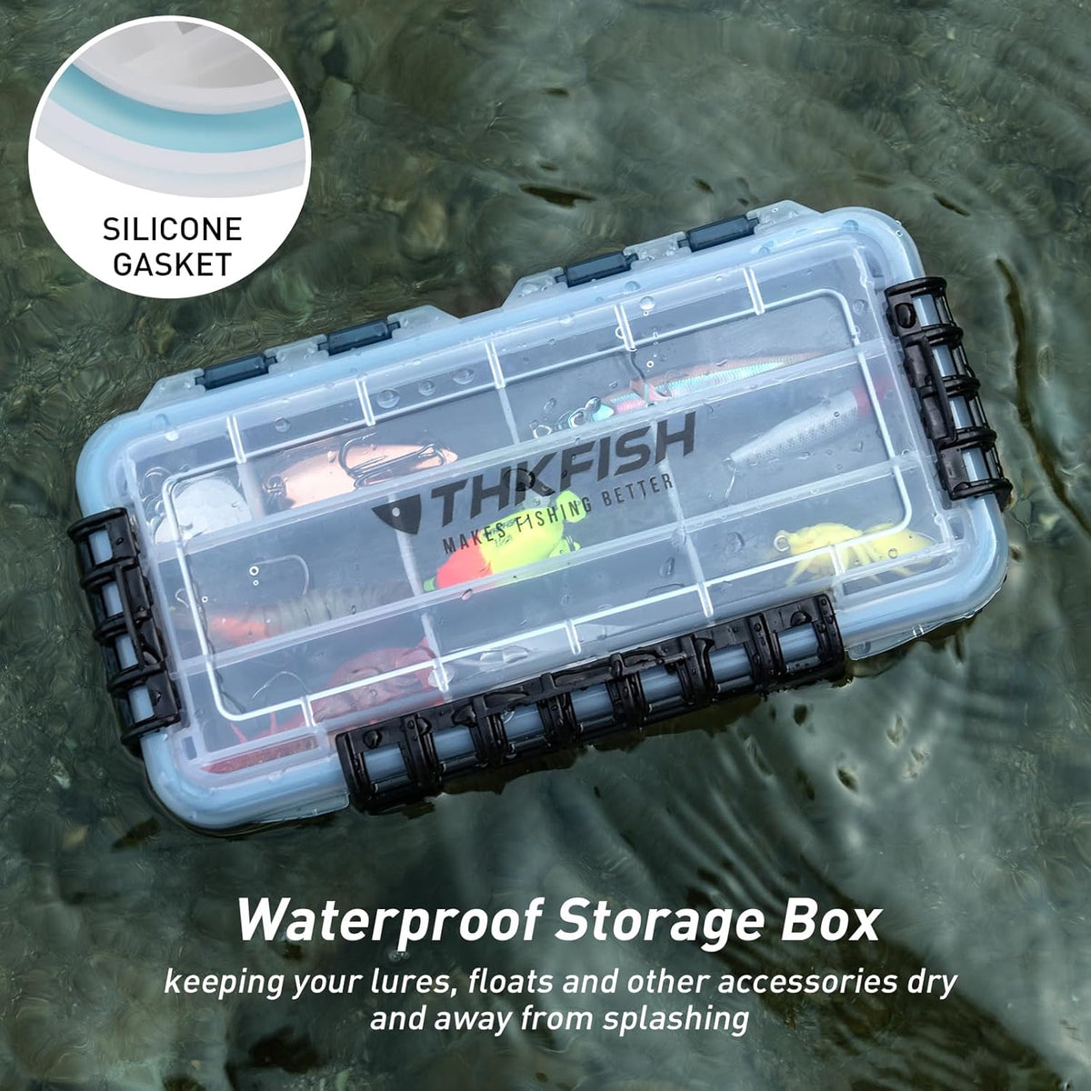 THKFISH Fishing Tackle Box - Floating Lure Storage Organizer with Adjustable Dividers | 2-Pack, Sun-Proof
