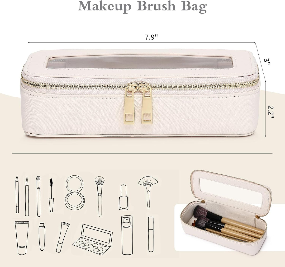 Pinkmik Makeup Brush Case, Beige, SLIM
