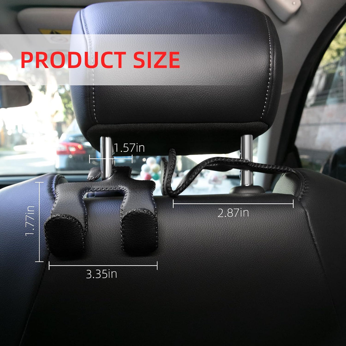 Car Hooks for Purses and Bags,Car Purse Holder Upgraded 2 in 1 Durable Hanger Leather Headrest Hook Car Back Seat Organizer Storage for Purse Car Interior Accessories,2-Pack,Black