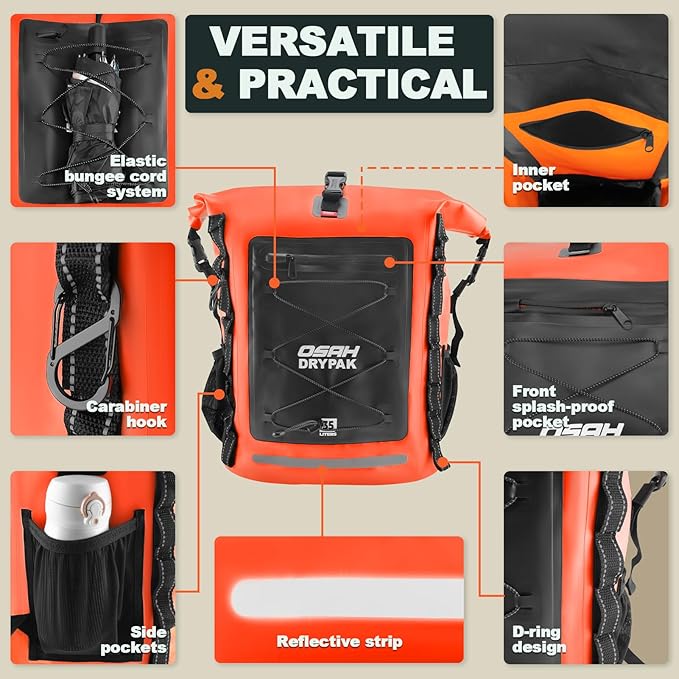 OSAH DRYPAK Waterproof Backpack Dry Bag 35L/55L/85L– Heavy Duty Roll-Top Hiking