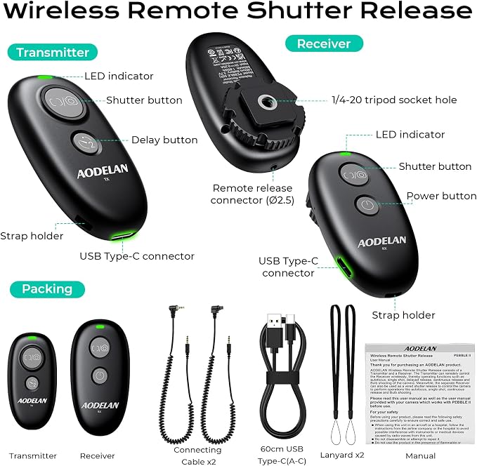 AODELAN USB-C Rechargeable Wireless Camera Remote Shutter Release