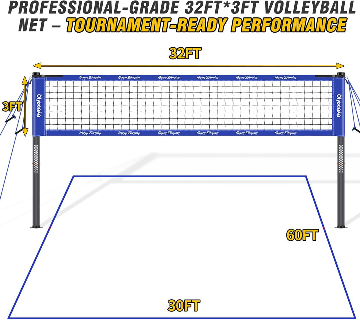 Skiennix 32ft Outdoor Volleyball Net Set - Adjustable Heavy-Duty Poles, Durable Net & Accessories