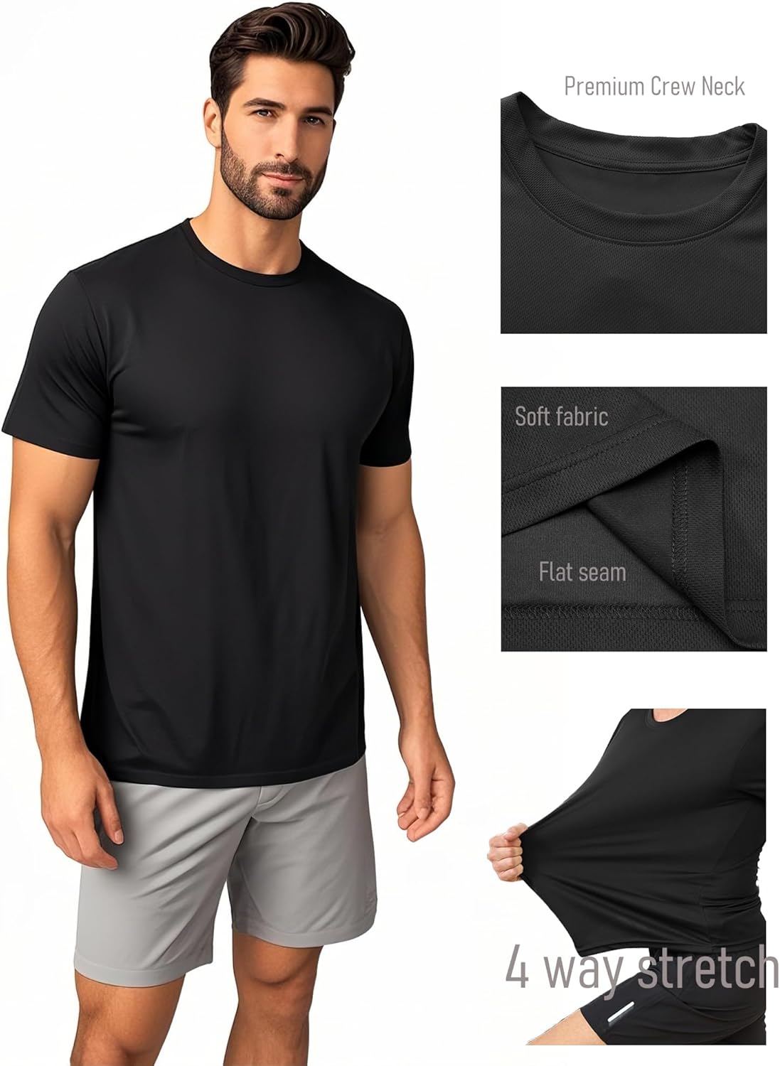 Skiennix Men's Athletic Quick-Dry Crew Neck T-Shirts - 5 Pack for Running & Gym Workouts