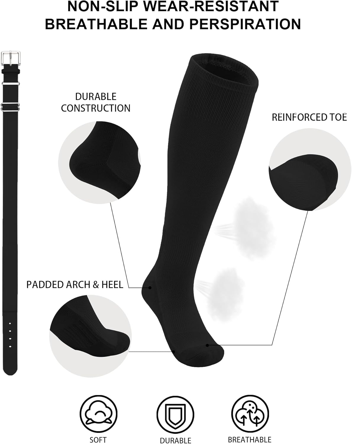 QBK Toddler Baseball Socks & Belt Combo Set - Youth Softball Tee Ball Gear for Boys & Girls (1 Pair of Socks & 1 Belt)