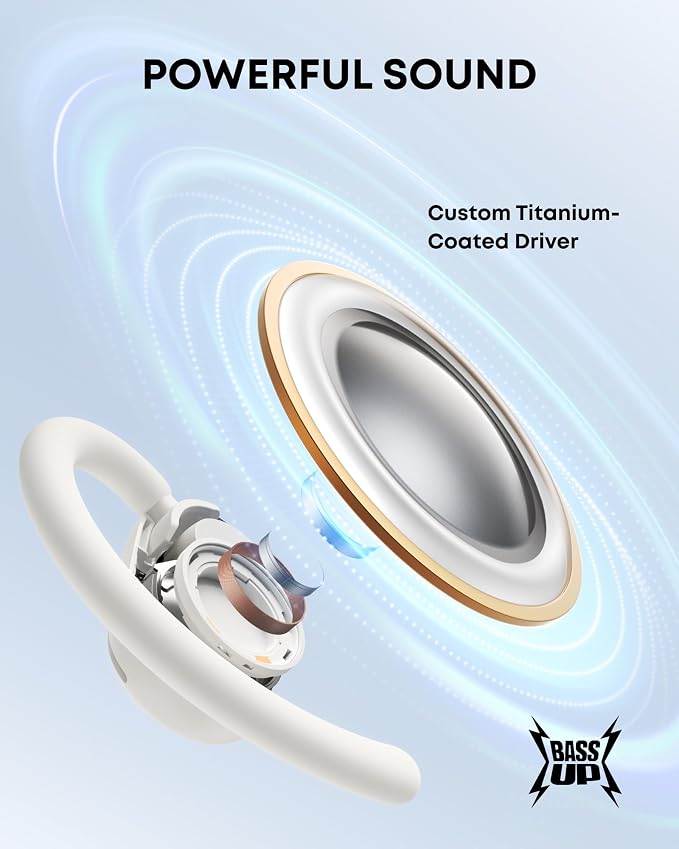 Soundcore V20i by Anker Open Ear Earbuds, Open Ear Headphones True Wireless | Adjustable Hooks, Ultra-Comfort, Snug Fit, Power Sound, Clear Calls, IP55, 36H Playtime, Bluetooth 5.4, Multipoint Connection