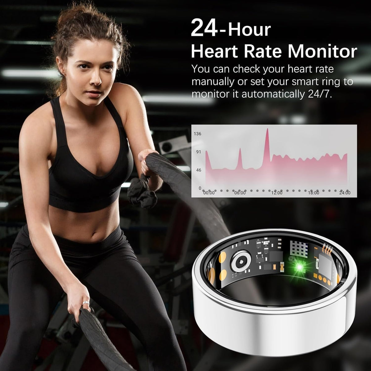 Skiennix Smart Ring - Health Tracker for Men & Women | Heart Rate, Blood Oxygen, Sleep Monitor | IP68 Waterproof (Silver, Size 11)