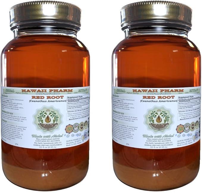 Red Root Alcohol-Free Liquid Extract, Red Root (Ceanothus Americanus) Dried Root Glycerite Natural Herbal Supplement, Hawaii Pharm, USA 2x32 fl.oz