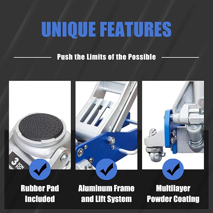 Big RED AT830003XLUR Economic Aluminum Quick Lift Low Profile Garage Jack, 3 Ton (6000 lb), Blue
