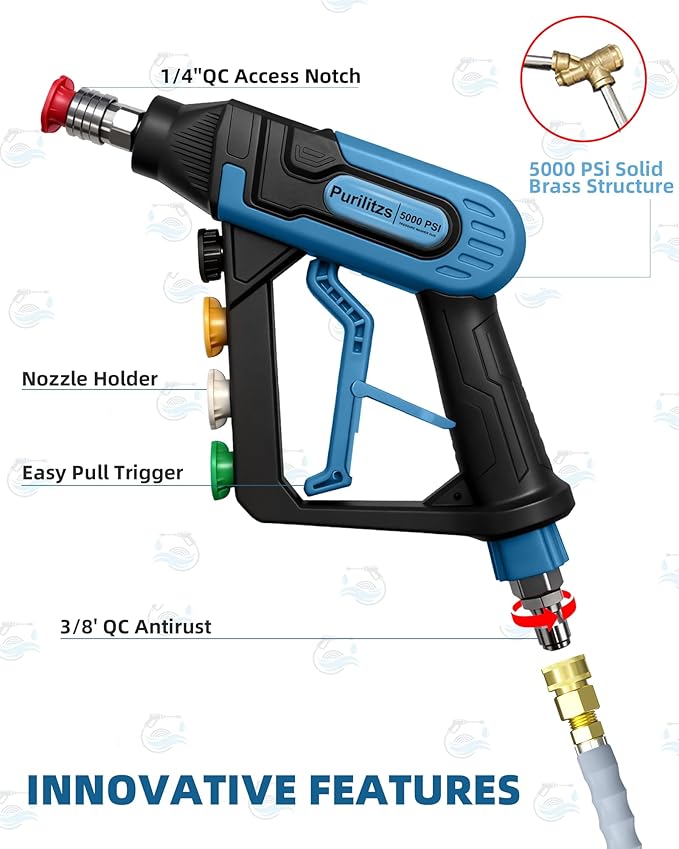 5000 PSI Pressure Washer Gun with Swivel 3/8" Plug & M22 Coupler, Short Power Washing Gun with 5 Nozzle Tips, 1/4" Quick Connect Outlet for Foam Cannon Car Wash